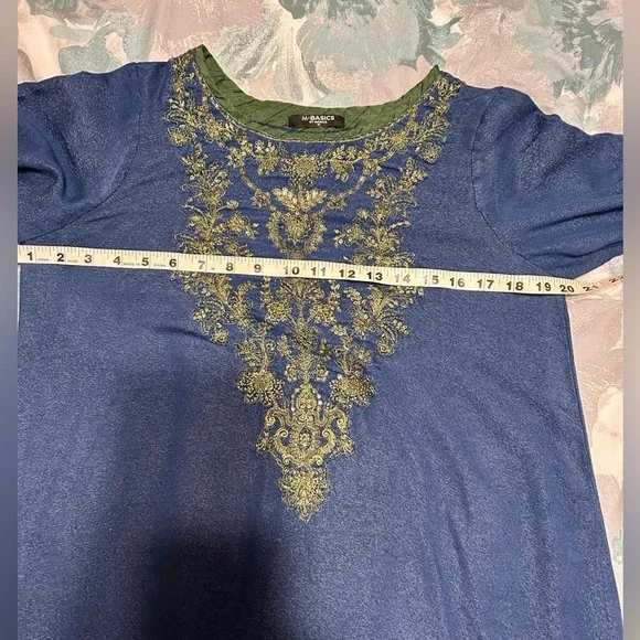 M. BASICS by Maria. B. Elegant Blue and Green Embroidered Women's Dress - Picture 11 of 15